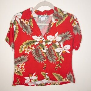 Vintage Two Palms Made in Hawaii Tropical Button Down Floral Blouse